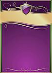 Ornate Purple, Green & Gold Page with Shield, Copy Space and Various Flourishes.