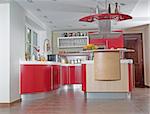 Shot of beautiful red modern kitchen, interior