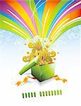 greeting card or background with gift-box and rainbow-colored swirls