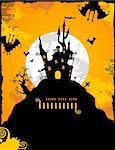 halloween background or party invitation template with haunted house and bats