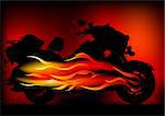 Vector graphic motorcycle on fire. Silhouetted against the flames