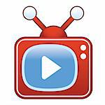 Play or advance media player icon on retro television set suitable for use in print, on websites, and in promotional materials.