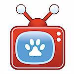 Pet paw print icon on retro television set