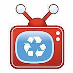 Recycle symbol icon on retro television set