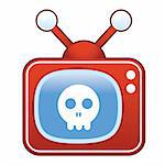 Skull icon on retro television set