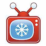 Snowflake or winter icon on retro television set