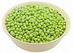 bowl of green peas on white background