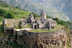 Tatev monastyr in Armenia, Aerial view. Summer day
