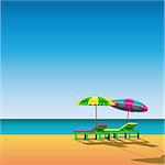 Two Sunloungers and Parasols on a Beach