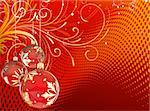 Vektor-Illustration der rote Weihnachtskarte mit Weihnachtskugel auf floral dekorativen Hintergrund