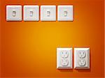 fine 3d image of white electric plug on orange wall