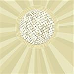 retro party background with golden disco ball and stars illustration