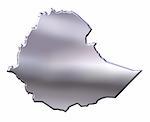 Ethiopia 3d silver map isolated in white