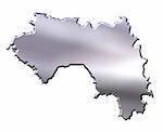 Guinea 3d silver map isolated in white