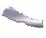 Nepal 3d silver map isolated in white