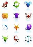 Set of 12 zodiac horoscope icons.