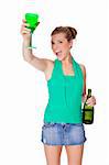 Beautiful Caucasian woman partying with a glass of Champagne