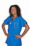 Beautiful African American doctor or nurse on a white background