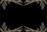 Leafy gold and pink fractal frame or border with black copy space.