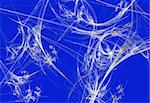 White fractal spider web design on a blue background that is ideal for Halloween.