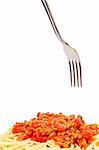 Spaghetti with tomato sauce and meat just for eating. Shallow depth of field