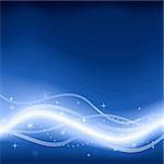 Abstract dark blue wavy phantasy background with glowing lines and stars. Use of 9 global colors, linear gradients, blends and clipping mask.