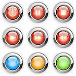 Vector illustration of round media player buttons set