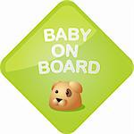 Baby on board sticker with dog, sign illustration