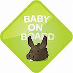 Baby on board sticker with donkey, sign illustration