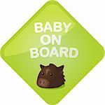 Baby on board sticker with horse, sign illustration