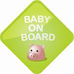 Baby on board sticker with pig, sign illustration