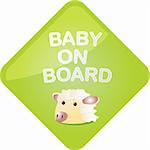 Baby on board sticker with sheep, sign illustration