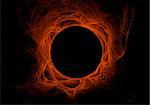 Red fractal eclipse with solar flares on a black background.