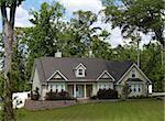 One story residential home with board siding on the facade.