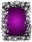 An abstract Christmas vector illustration with grunge snowflakes on a purple background with room for text