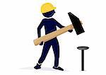 an illustration of a carpenter with an safety hat and an hammer