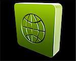 Globe navigation icon glossy button, square shape