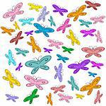 Set of colorful butterflies in a repeating wallpaper pattern.