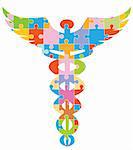 Caduceus Medical Symbol - styled in puzzle pieces.