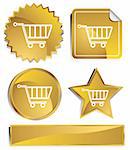 Set of 3D gold chrome icons - shopping cart.