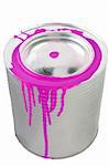 Tin of a magenta paint. Isolated over white
