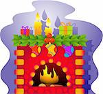 A vector illustration of a fireplace with a Christmas theme. EPS 8, AI, JPEG