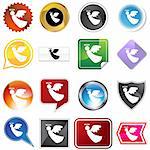 A set of 16 icon buttons in different shapes and colors - angel with halo.