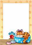 Frame with cute sleeping cat - color illustration.