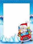 Frame with Santa Claus driving car - color illustration.