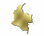 Colombia 3d golden map isolated in white