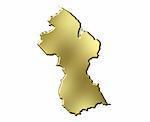 Guyana 3d golden map isolated in white