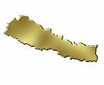 Nepal 3d golden map isolated in white