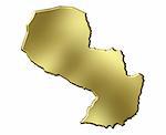 Paraguay 3d golden map isolated in white