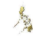 Philippines 3d golden map isolated in white